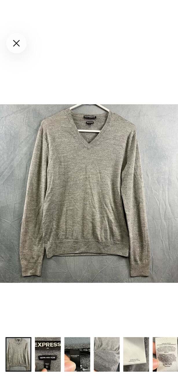 Express V-Neck Sweater Size M Gray Merino Wool Blend